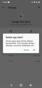 إصلاح استنزاف بطارية خدمات Google Play ، حذف بيانات التطبيق