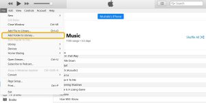 خيار "إضافة مجلد إلى المكتبة" في iTunes لنظام التشغيل Windows.